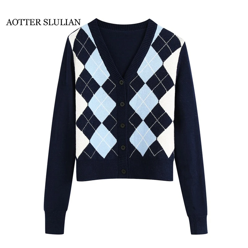 

Geometric Pattern Fashion Basic Hit Casual Regular 2020Female Women Long Sleeve Outwear College Wind Cardigans Sweaters Chaqueta