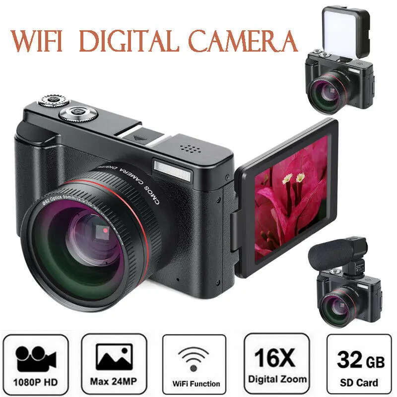 

WIFI Flip Screen Digital Camera Video Camcorder Vlog Full HD1080p WideAngle Lens