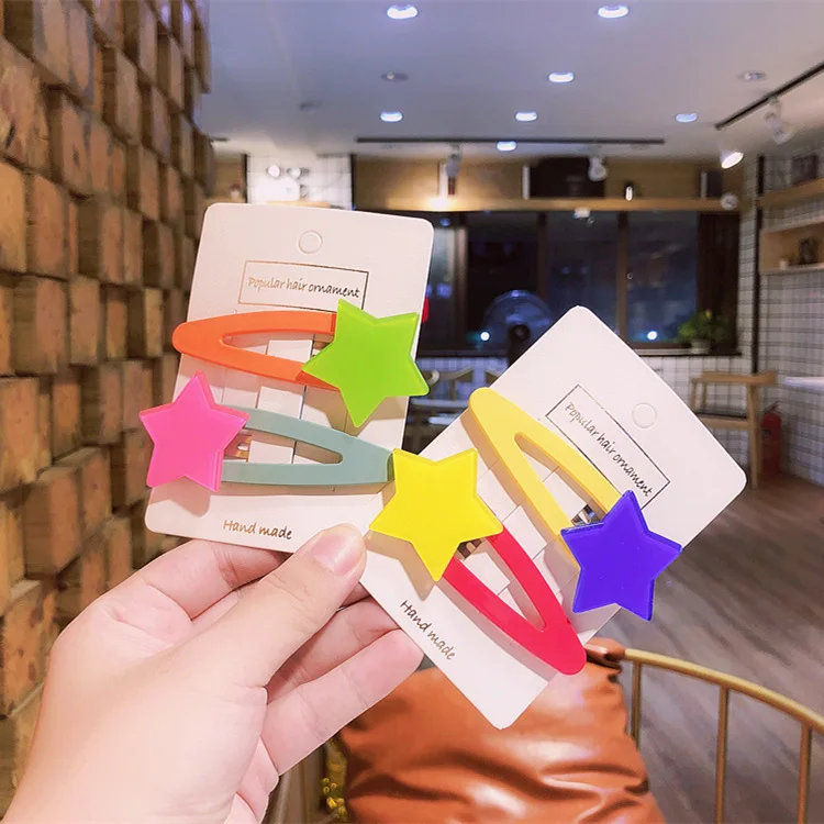 Boutique ins 20pcs Fashion Cute Star Barrettes Hairpins Fluorescent Cartoon Snap Clips Princess Headwear Hair Accessories