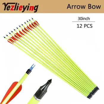 

12PCS 30-Inch crossbow bolt Yellow shafts Carbon Arrows Red/White Feather bow for hunting Archery
