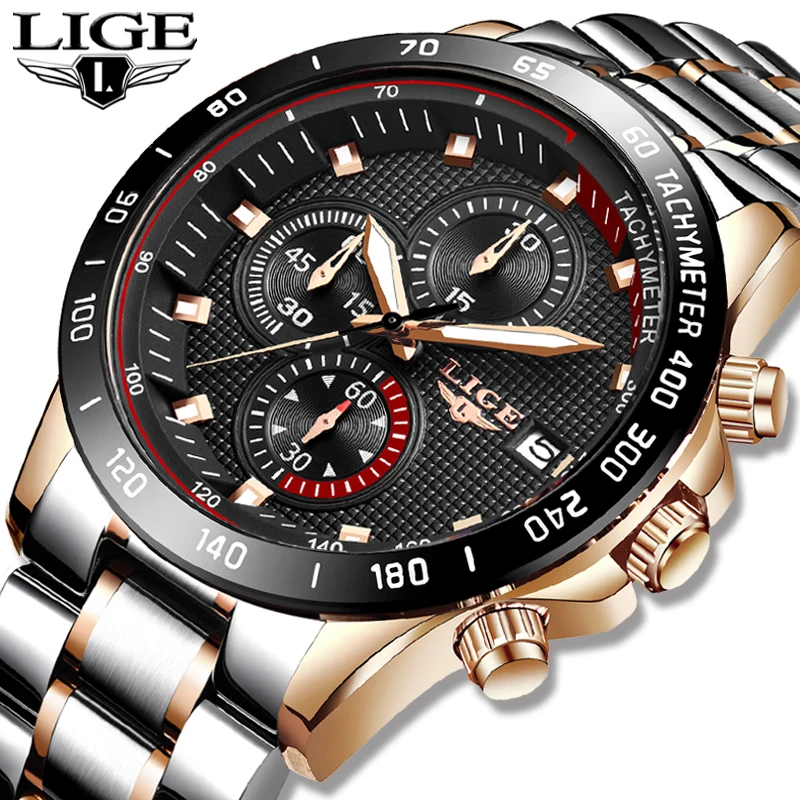 Relogio Masculino, новинка, мужские часы, люксовый бренд, LIGE, с хронографом, мужские спортивные часы, водонепроницаемые, полностью стальные, кварцевые, мужские часы