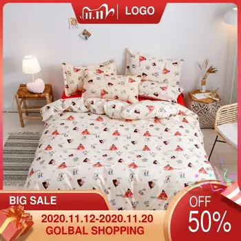 

New Simple Sanding Printed Suite Bedding Aloe Cotton Cartoon Four-Piece Set queen bedding set designer bedding