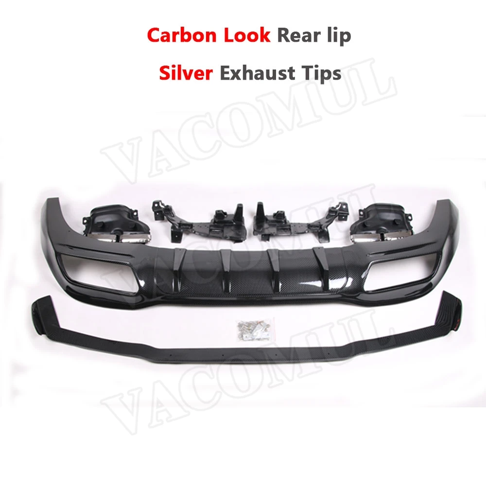 Carbon Look Silver Для Mercedes Benz A Class W177 A35 задний диффузор для губ PP плавники в стиле акулы опорная пластина из нержавеющей стали наконечник выхлопной трубы - Цвет: Carbon Look Silver
