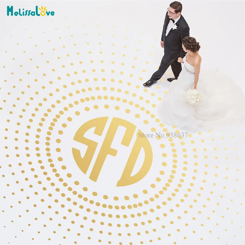 

Круглая диффузионная точка на заказ, наклейка на пол для свадьбы, вечеринки, танцпола, Декор, монограмма, Настенная Съемная виниловая наклейка на стену s BA883