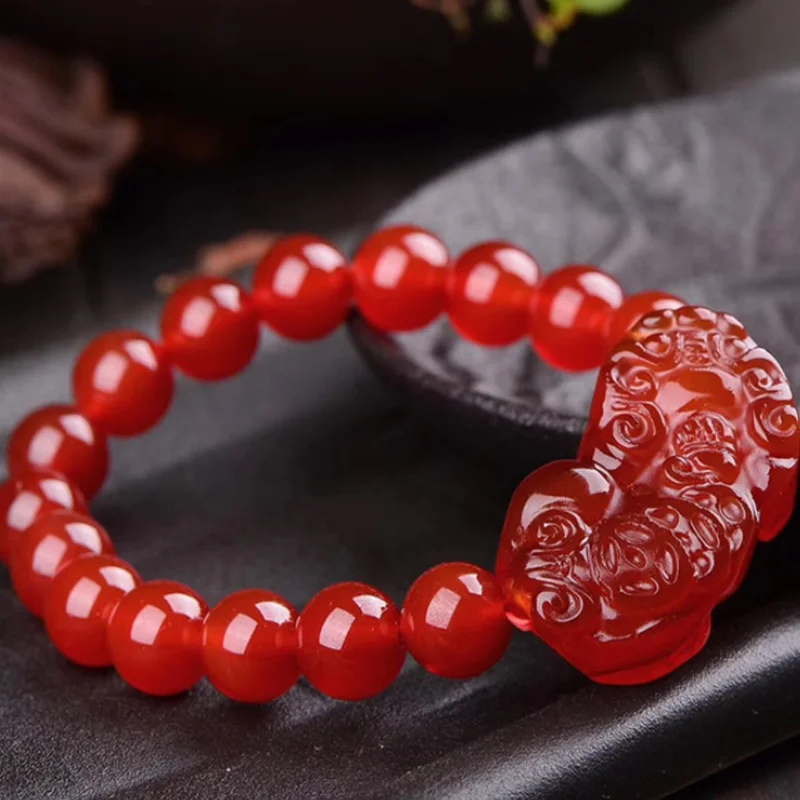 Feng Shui Gift Natural red agate crystal PI XIU Bracelet for man and women Handmade good Lucky Amulet Jewellery