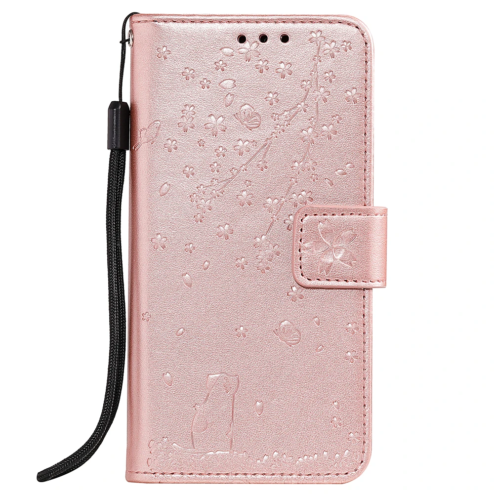 

Portable Leather Flip Wallet Phone Case For iPhone 11 11 Pro 11 Pro MAX 7 8 X XR Romance Embossed Cherry Blossom Soft Back Cover