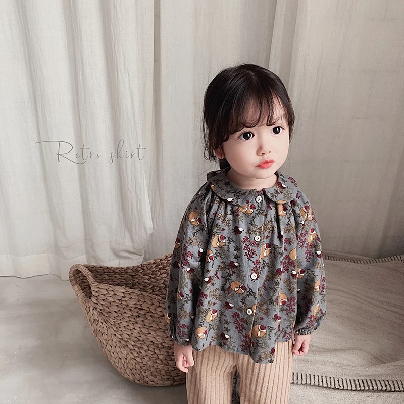 

Girls Long Sleeve Floral Shirt 2019 Fall New Children Shirt Baby Kids Pure Cotton Ground Wool Causal Fashion Top Blouse Clothing