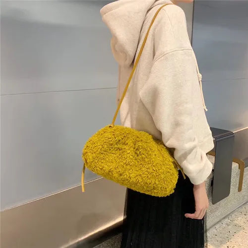 Yellow-Large Пушистая сумка, осенняя и зимняя плюшевая Сумка-клатч, сумочка для пышек, Женская милая сумка для женщин - Цвет: Yellow-Large