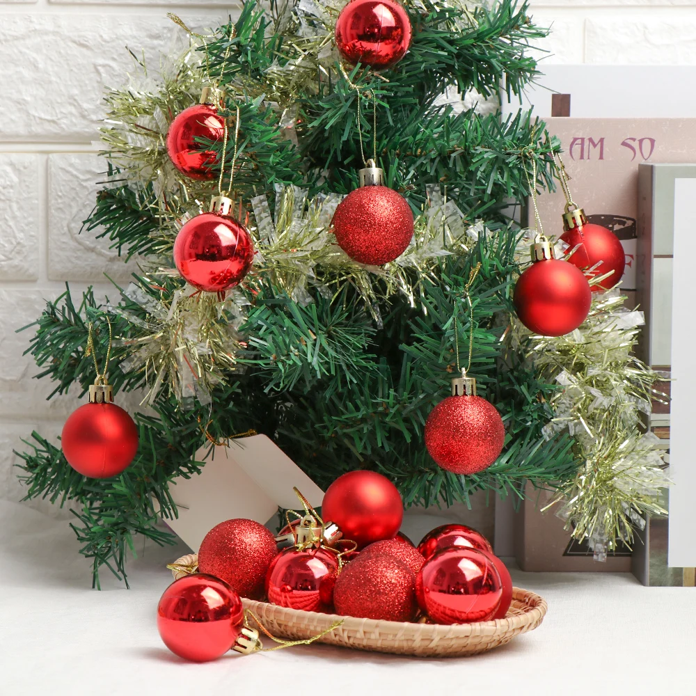 24Pcs 3/4/6cm Ball Bauble Xmas Party Hanging Pendant Ball Ornament Decorations Christmas Tree Decor for Home Christmas Decoratio
