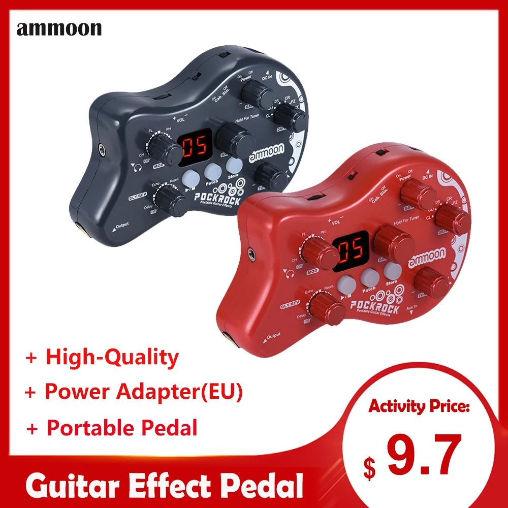 Ammoon PockRock портативная гитарная педаль эффектов, мультиэффект, процессор, педаль для гитары, электрогитара, аксессуары