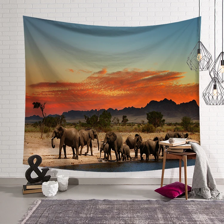 Elephant Tapestry Wall Hanging Wall Tapestry Blanket Farmhouse Decor Polyester Llama Printed Window Tapestry