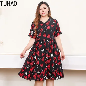

TUHAO Plus Size 10XL 9XL 8XL 7XL Office Lady Elegant Female Dresses Large Size Middle Age Dress Summer Loose Printed Dress WM12