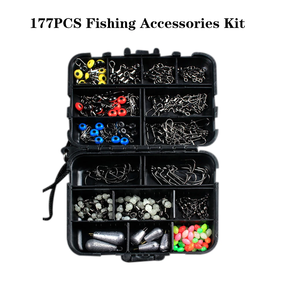 177 шт. набор аксессуаров для рыбалки с коробкой для снастей, включая поворотные направляющие шарикоподшипник, роликовая оснастка, рыболовный крючок