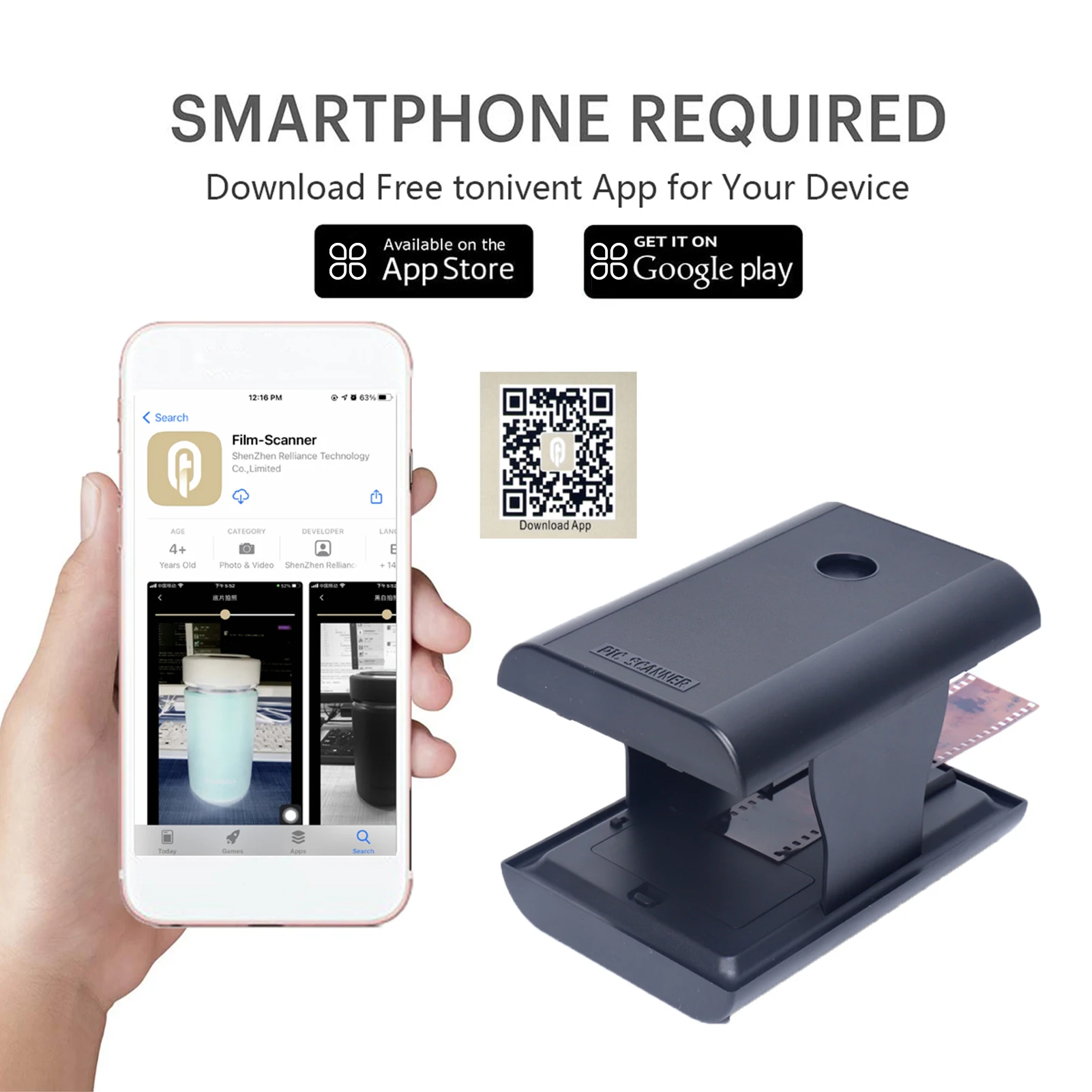 35/135mm Negatives and Slides Mobile Film Scanner Folding Scanner with Free APP Smartphone Camera can Play and Scan Old Films