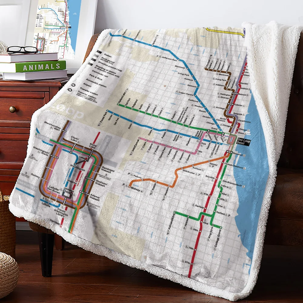 Winter Cashmere Blanket Map Of Chicago Railway Layout Coverlet Blankets