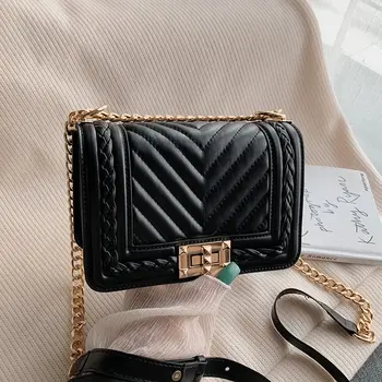 

2020 New pattern Lady Shoulder bags PU Leather Handbag Purse Black Quilted Shoulder Crossbody Bag Chain Flap Bag For Women