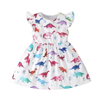 

1-6Y Baby Kid Girls Dinosaur Dress Summer Ruffles Cartoon A line Dress For Toddler Girls Children Casual Clothing Costumes