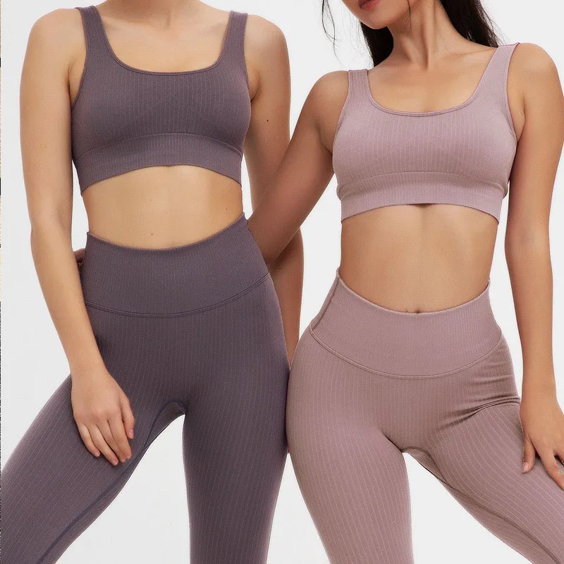 

Women Seamless Yoga Set Fitness Sports Wear Gym Clothing Crop Top Vest High Waist Running Leggings Workout Solid Pants Tights