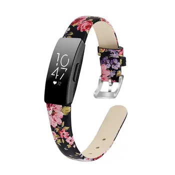 

Genuine Leather Strap for Fitbit Inspire HR/Ace 2 breathable Floral Band Women Adjustable Flower Slim Ace2 Replacement Wristband