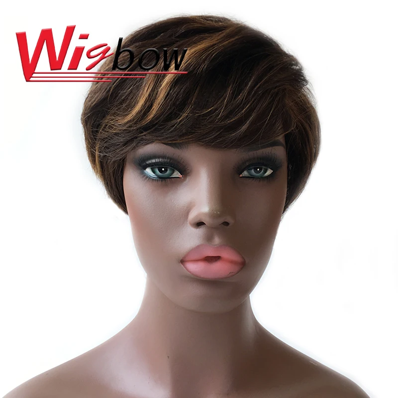 

Short Wig Colored Natural Wave Wig With Bangs Peruvian Ombre Human Hair Wig For Women P1B 30 P4 30 150% Machine Made Fringe Wigs