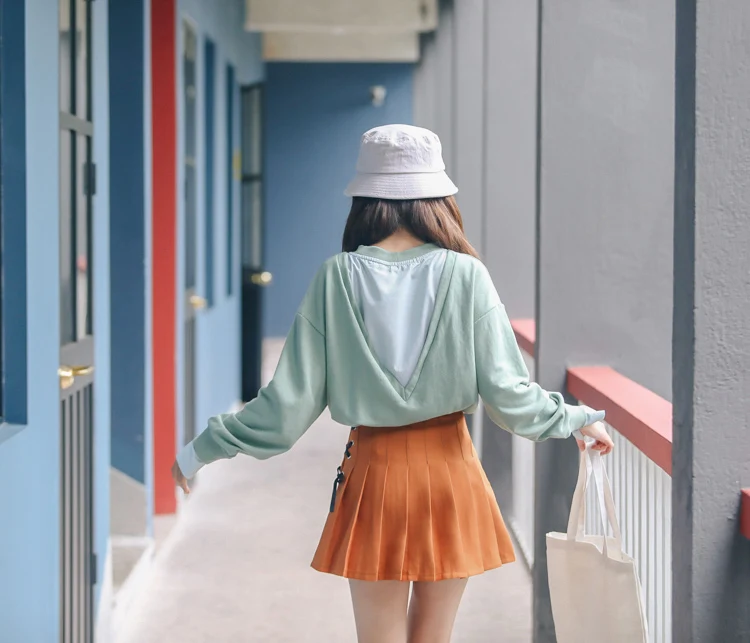 Женская Harajuku галстук-бабочка Милая панк забавная винтажная Женская плиссированная юбка милые японские юбки для женщин DF212