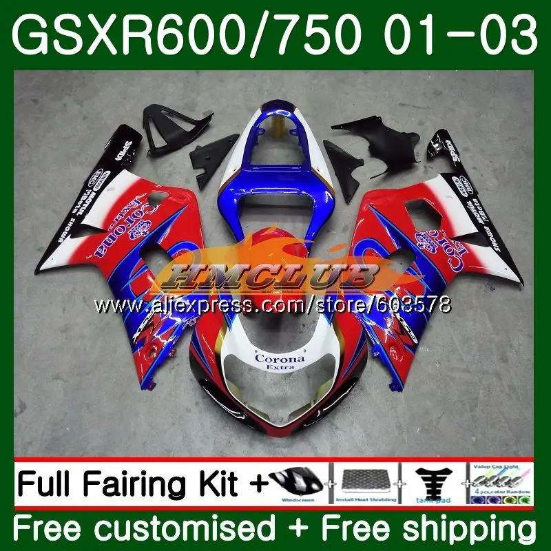 Корпус для SUZUKI GSX-R600 GSXR-600 K1 GSXR600 01 02 03 4CL. 92 Красный CORONA GSXR 600 750 GSXR-750 GSXR750 2001 2002 2003 обтекатель - Цвет: No. 1