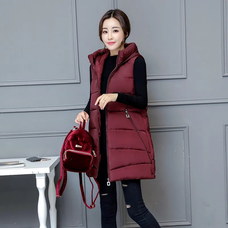 

2018 Autumn & Winter Korean-style Sleeveless WOMEN'S Cotton-padded Clothing Mid-length down Feather Cotton Vest Women's Slim Fit