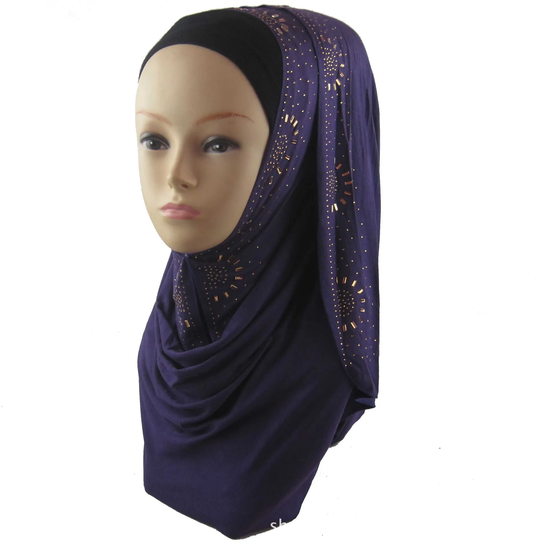 Foreign Trade Export Europe And America Hot Selling Muslim Jersey Rhinestone Scarf Sun Flower-Shaped Hot Drilling Headscarf Shaw