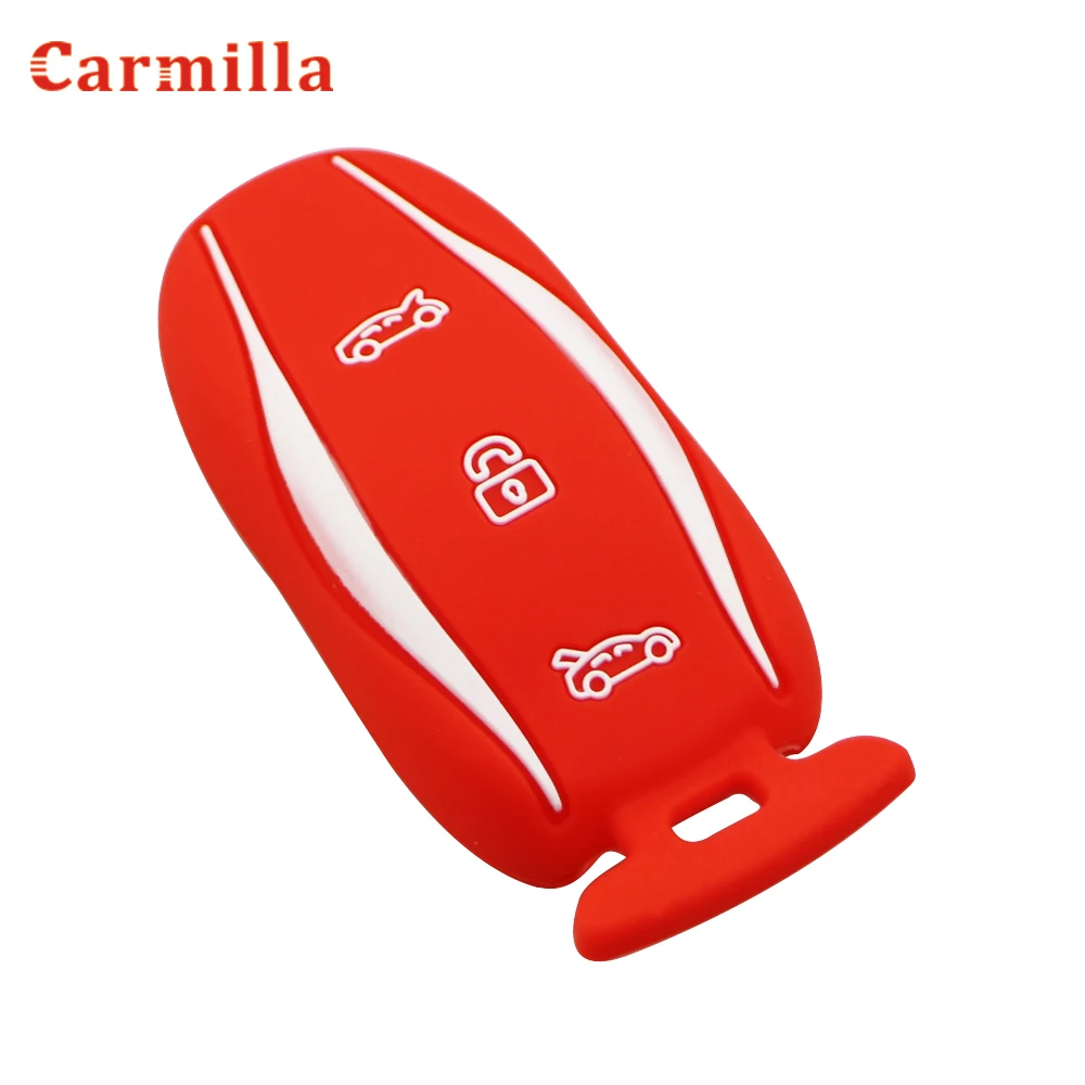 Silicone Car Key Cover Case for Tesla Model X 75D 90D 100D S 3Button Remote Key Protector Holder Shell Skin Case