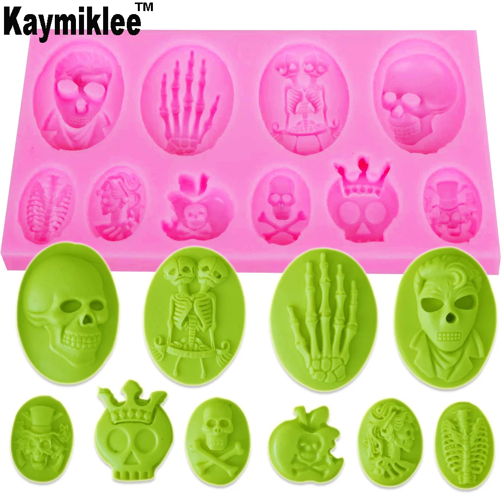 Kaymiklee M710 1 шт. формы на Хэллоуин Fondant (сахарная) силиконовая форма Скелет торта