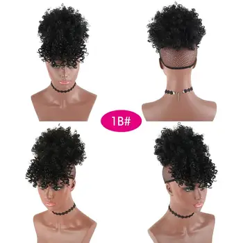 Drawstring Kinky Curly High Puff Ponytail Synthetic Hair Extensions African American Hair Ponytail With Bangs Short Wrap Clip 4
