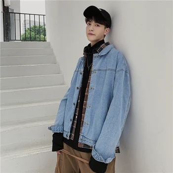 

2019 Spring Men's Denim Jackets Men Autumn Jeans Coat With Pockets Loose Fit Male Casual Jacket