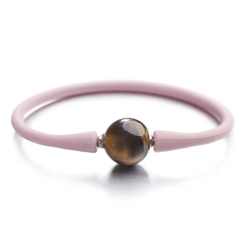pink tiger eye Pipitree Мода 14 мм натуральный камень ювелирные изделия, силиконовый браслет унисекс тигровый глаз Лава пара браслетов для женщин мужчин Pulsera mujer - Окраска металла: pink tiger eye