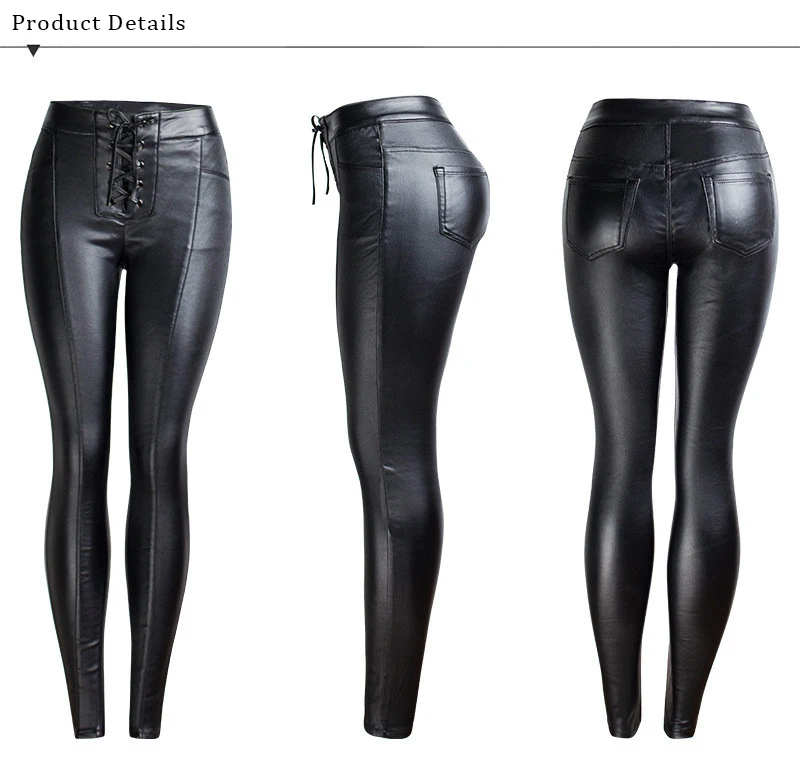 Trendy Autumn Winter Leather Pant Female Thicken Trousers PU Skinny Stretch Pencil Pant Women High High Waist Pant Party