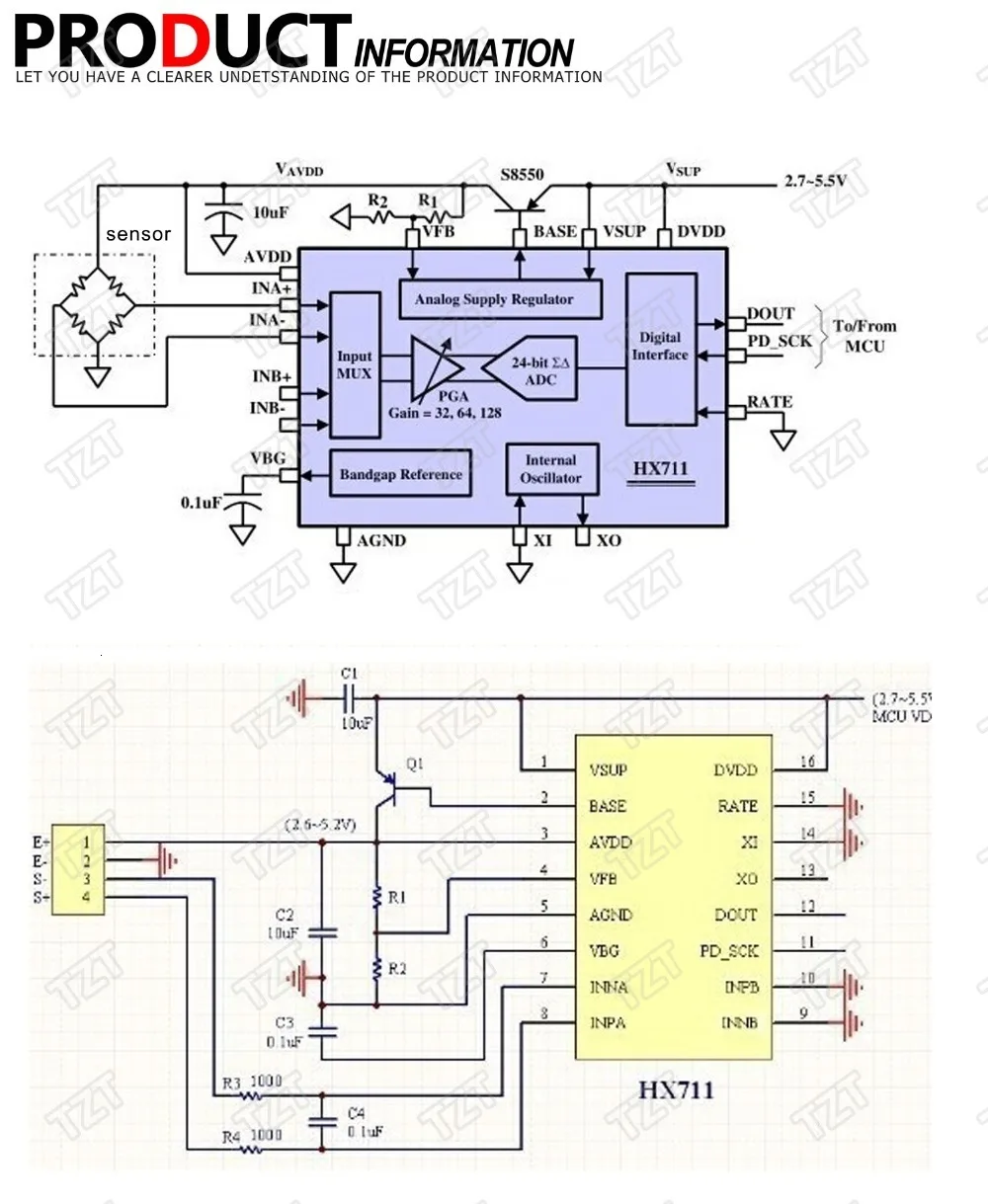 TZT для Arduino двухканальный HX711 весом датчик давления 24-бит точность A/D Модуль DIY электронные весы