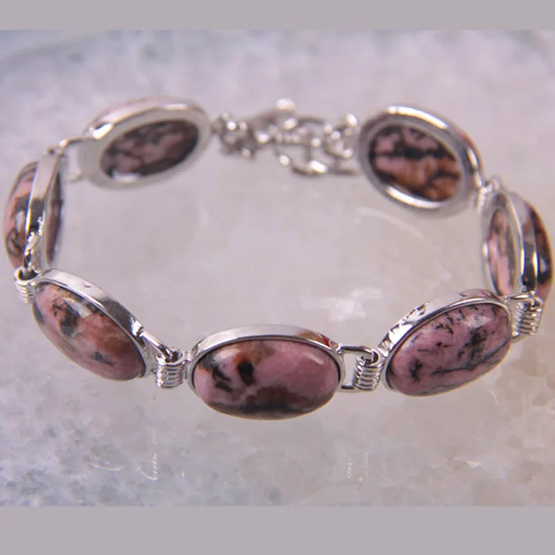 Натуральный с камнем Родонит драгоценный камень бусины браслет 8 дюймов ювелирные изделия для подарка G048