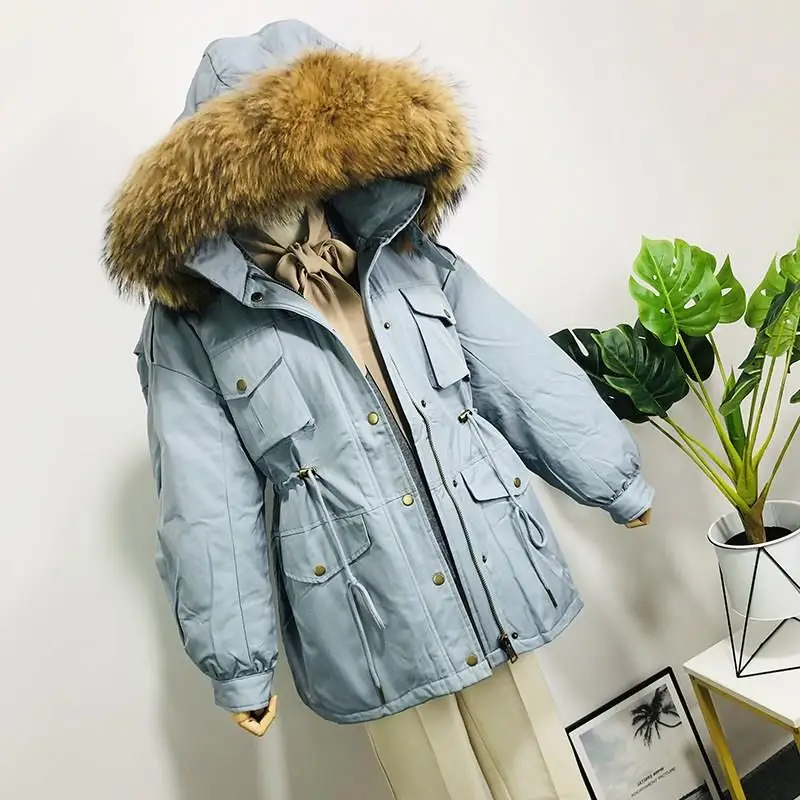 Blue4 Зимняя куртка для женщин, пальто для женщин, белая утка, парки, сплошной меховой воротник, с капюшоном, перо, белая утка, куртки - Цвет: Blue4