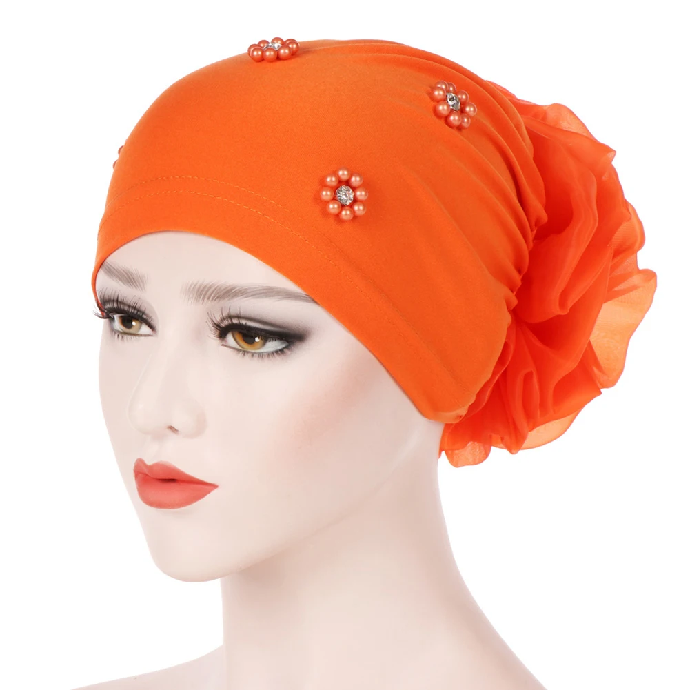 Мусульманская женская шляпа с искусственным жемчугом и цветком, хиджаб, головной шарф, тюрбан, раковая шапка Хемо, шарф, подходит для взрослых, головные уборы, подарки