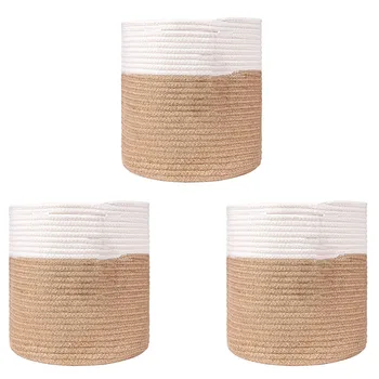 

Storage Bins Square Organizer Baskets 3 Pack Round Woven Cotton Rope Laundry Basket for Toys,Clothes,Shelves Storage