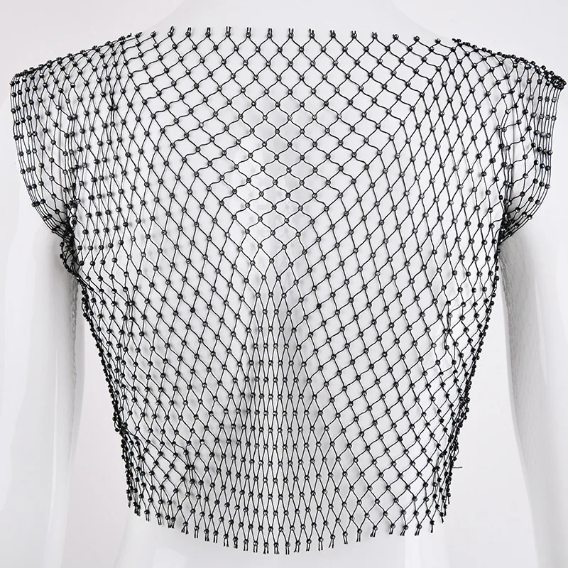 VIKINII Sleeveless Crystal White Women Tops Summer Beach Women Bikini Tops Rhinestone Sexy Women Beachwear O-Neck