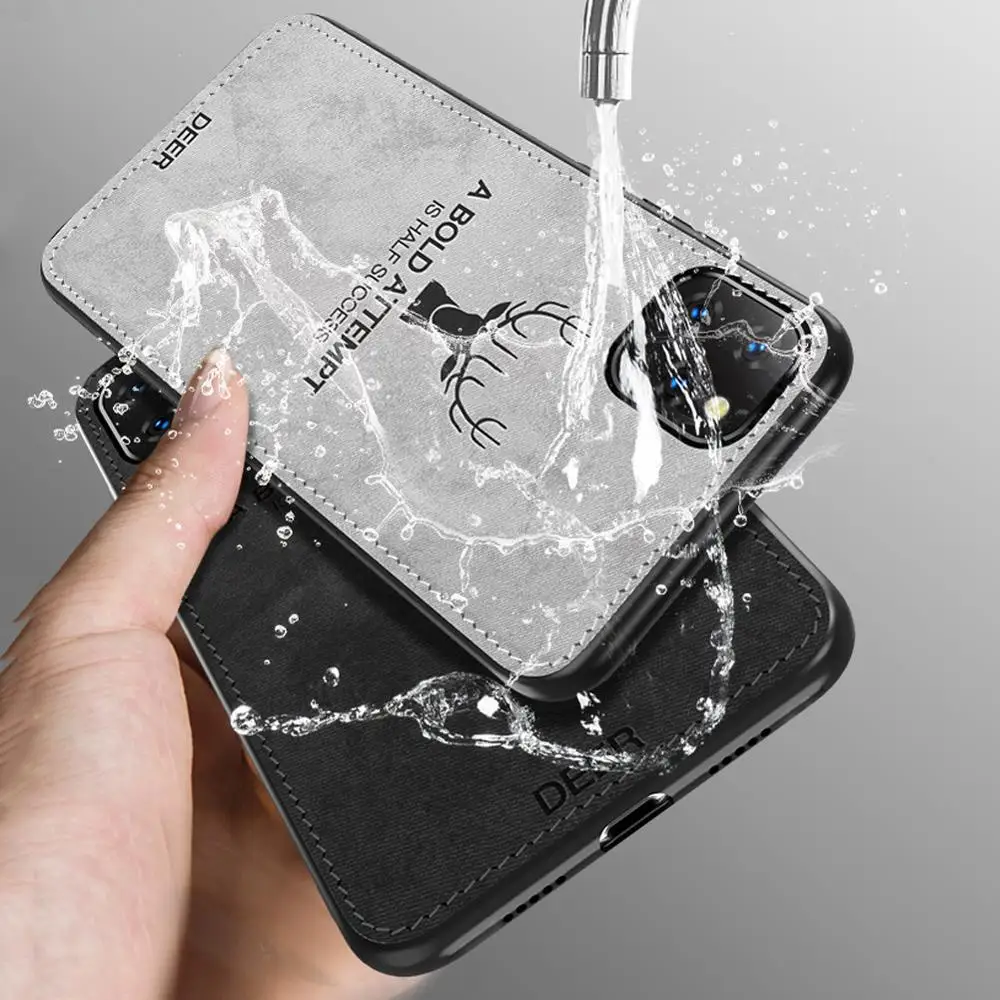 Тканевый чехол для телефона с оленем для iphone 11, 11Pro, X, Xs, Max, Xr, ультра тонкий мягкий силиконовый чехол с текстурой ткани для iphone 7, 8, 6 s Plus