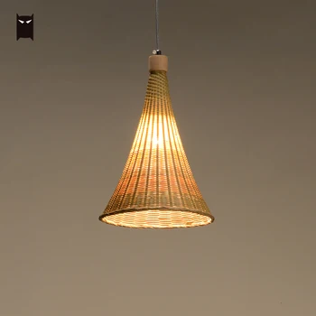 

Delicate Art Craft Bamboo Wicker Rattan Bugle Pendant Light Fixture Asian Japanese Rustic Style Hanging Ceiling Lamp Restaurant