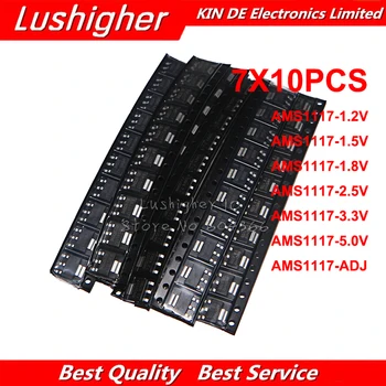 

70pcs AMS1117 Voltage Regulator Kit 1.2V/1.5V/1.8V/2.5V/3.3V/5.0V/ADJ 1117 7Values Each 10pcs