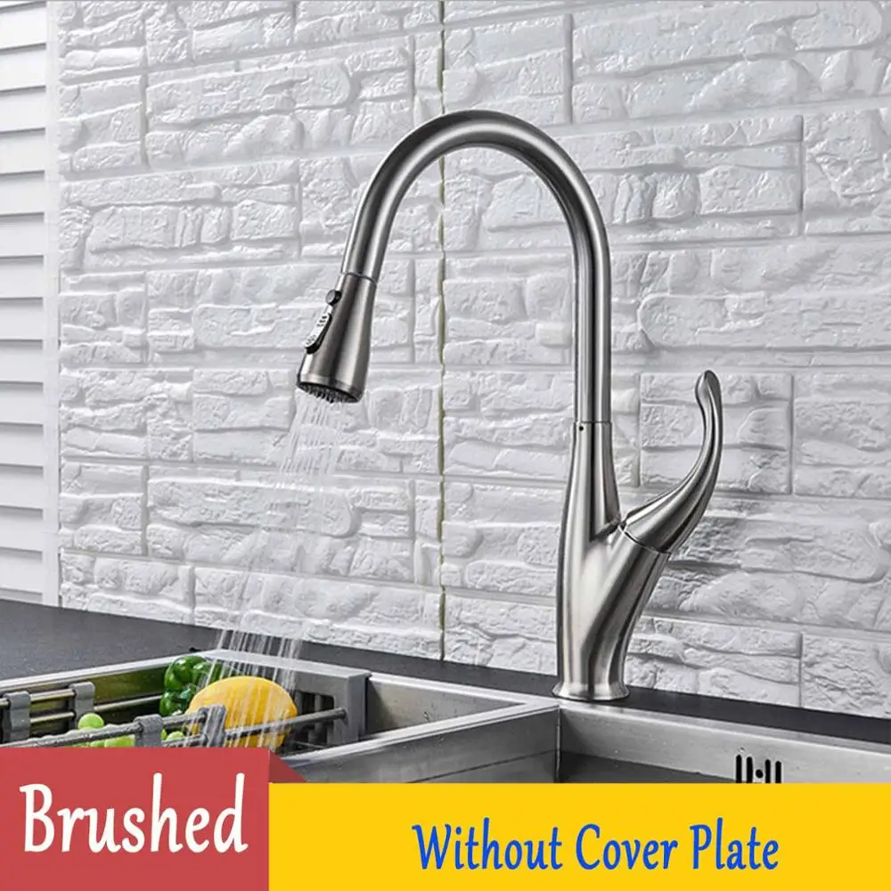 brushed nickel Черный кухонный кран выдвижной набортный смеситель 360 Вращение двойной выход режимы воды Носик Одной ручкой горячий холодный смеситель кран - Цвет: brushed nickel