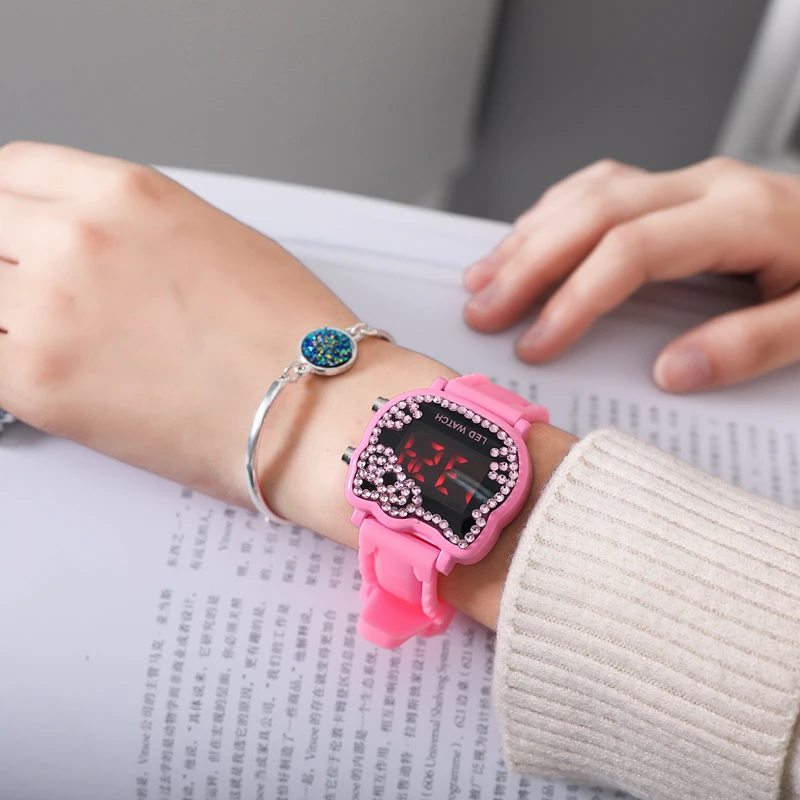 Женские наручные часы hello kitty силиконовые с мозаикой из мультфильма кристаллами и