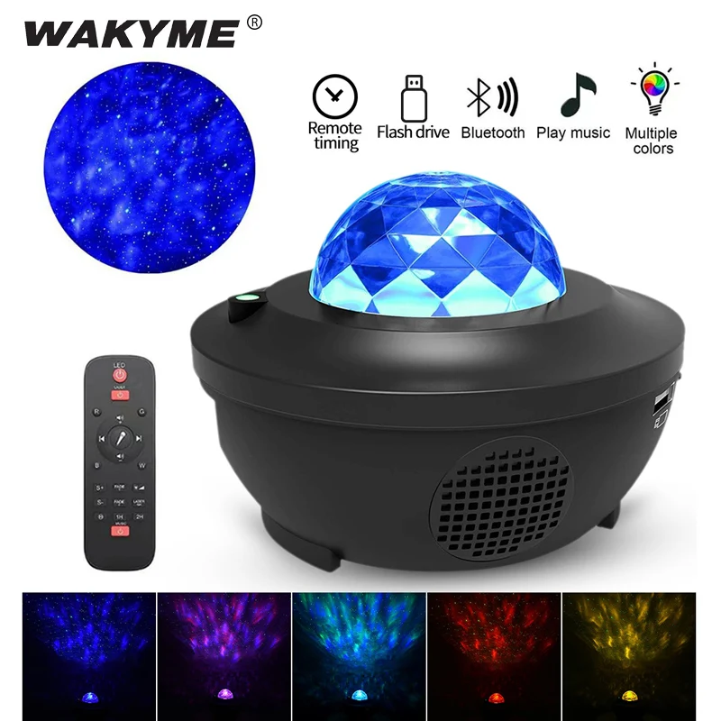 Светодиодный проектор WAKYME ночник со звездой и луной цветной мигающий