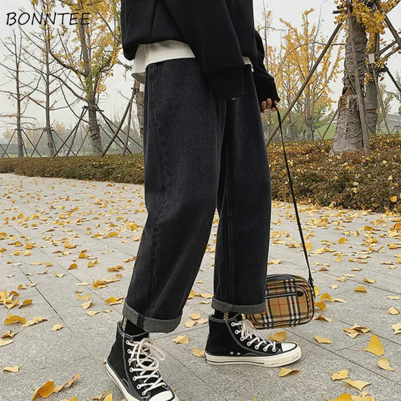 Vaqueros Mujer liso de talla grande nuevo estilo macho recto Mujer otoño largo ancho pierna Casual Jean BF Ulzzang suave Chic caliente de alta calidad