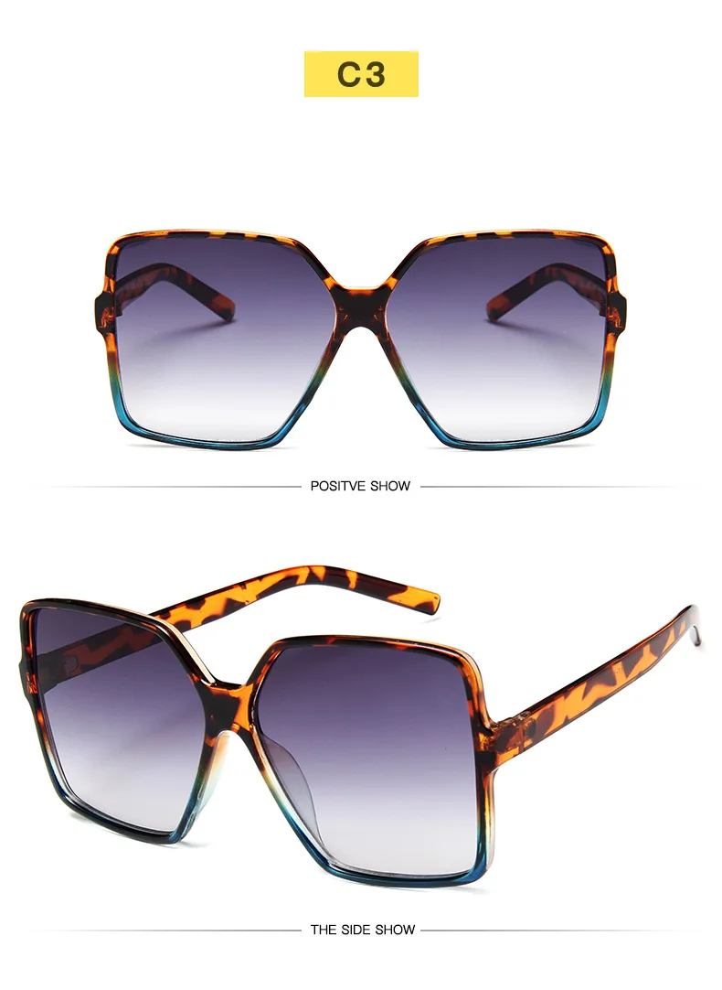 Модные женские большие солнцезащитные очки, градиентные пластиковые брендовые дизайнерские женские солнцезащитные очки UV400 квадратные очки Oculos de - Цвет линз: C3Leopard Blue Grey