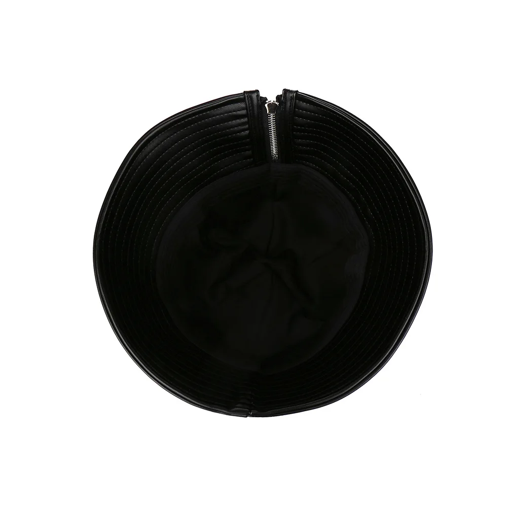 Womens Winter Autumn Solid Color PU Leather Bucket Hats Waterproof Packable Outdoor Travel Fashion Bucket Hat Adjustable