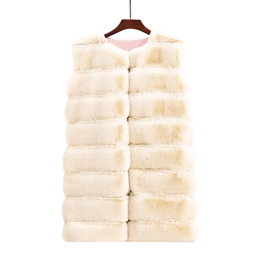Beige Женская куртка из искусственного меха, флисовое длинное пальто, без рукавов, приталенное пальто, теплое зимнее пальто, Женская Базовая куртка, женская верхняя одежда, 4XL Размер, 19Nov - Цвет: Beige
